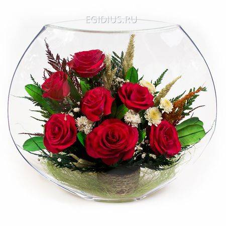 Цветы в стекле: Композиция из натуральных роз                                              200-030 фото 1 — Egidius.ru