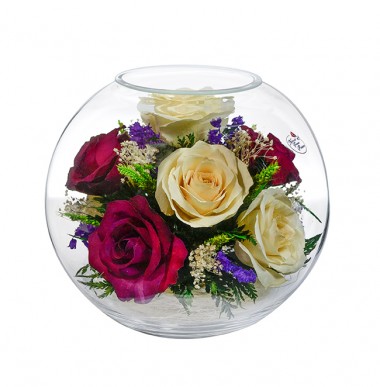 Цветы в стекле: Композиция из натуральных роз ( BNR5c2) 200-005 — Egidius.ru