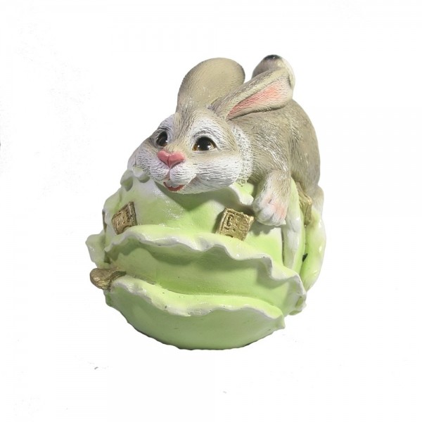 Копилка "Зайка на капусте" (серый) 9,5х10х11см символ года кот, кролик 2023 81-3079 фото 1 — Egidius.ru