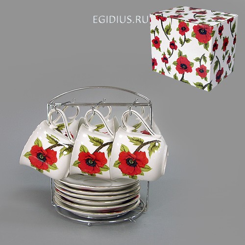 Набор чайный на метал.под. 12 пр. красный мак 200 мл цв.уп. 900-393 фото 1 &mdash; Egidius.ru
