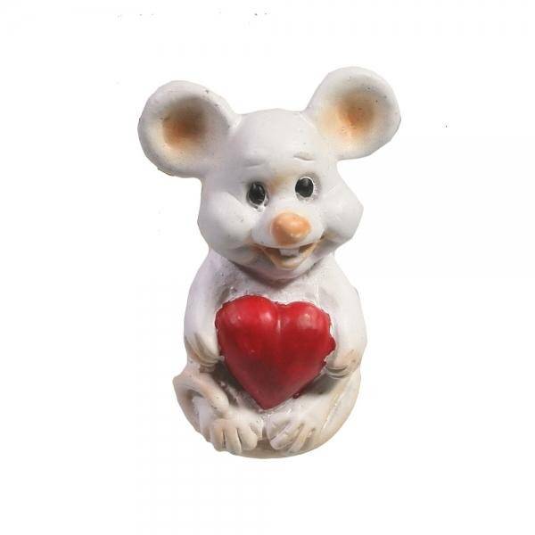 Магнит Мышонок с сердечком (белый) L3,5 W2 H5 см 82-0905 фото 1 &mdash; Egidius.ru