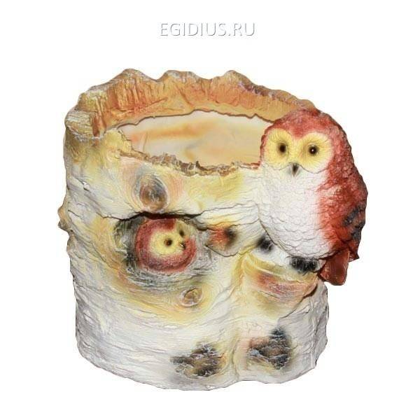 Садовое кашпо Пенек березовый с совой, L16 W13 H15 см 81-6024 фото 1 — Egidius.ru