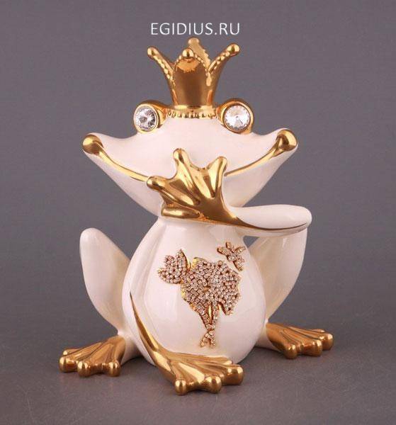 Фигурка "лягушка белая со стразами "ничего не скажу" высота=19 см. 320-862 фото 1 &mdash; Egidius.ru