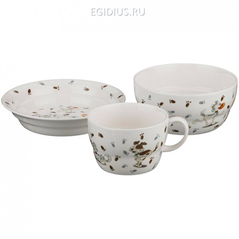 Набор для завтрака на 1 персону 3 пр."веселые друзья. догс" 250 мл.диаметр=13 см.высота=6 см.(кор=12 332-241 фото 1 &mdash; Egidius.ru