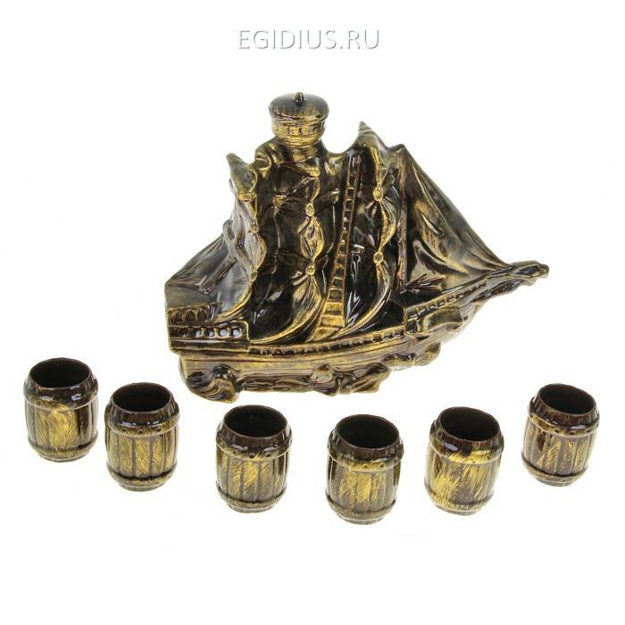 Водочно-коньячный набор "Штоф с рюмками "Парус" малый золото, 7 предметов, 1 л 806-078 фото 1 — Egidius.ru