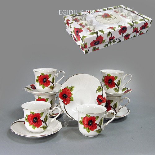 Набор чайный 12 пр. красный мак 200 мл под.уп. 900-395 фото 1 &mdash; Egidius.ru