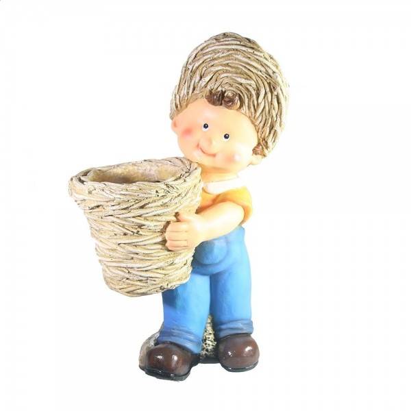 Кашпо садовое "Мальчик стоит с корзиной" L24W19H38 см 81-6852 фото 1 — Egidius.ru