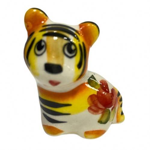 Фигурка Гжель Тигр 20-1 "Пупс" цветной 3,7*3,5см, символ года 2022, 3-2-127 фото 1 &mdash; Egidius.ru