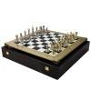 Шахматный набор "Стаунтон, турнирные" (черно-бел. с золотом мет. доска 44х44, дер. короб, фигуры золото/серебро) 31-0818 фото 4 — Egidius.ru