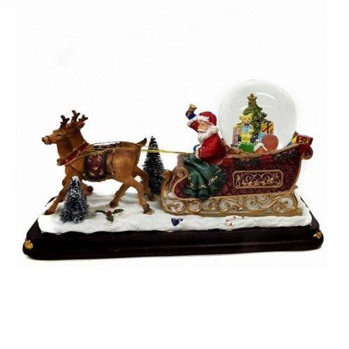 Дед мороз на санях новогодний шар музыкальный двигающийся 13*13*15см 3-1-203 фото 1 — Egidius.ru