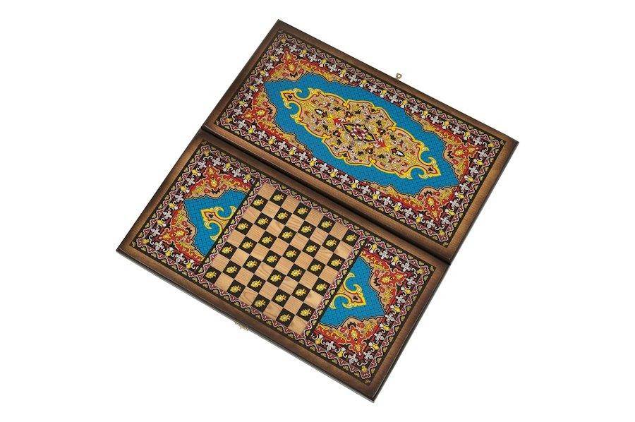 Настольная игра: Нарды + шашки "Сирия Голубые" большие 4-2-327 фото 1 — Egidius.ru