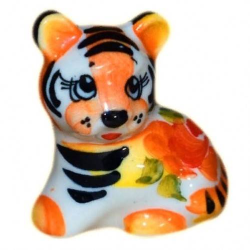 Фигурка Гжель Тигр 22-1 "Геша" цветной 4,7*4см, символ года 2022, 3-2-129 фото 1 &mdash; Egidius.ru