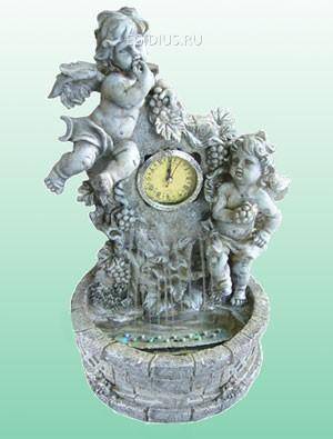 Фонтан: Часы с ангелами, вода вверх, цветная подсветка Н*L*D=41,5*25*24см 10-0267 фото 1 &mdash; Egidius.ru