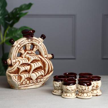 Водочно-Коньячный набор &quot;Штурвал Парусник&quot;, 7 предметов, под шамот, 1.4/0.1 л 806-098 — Egidius.ru