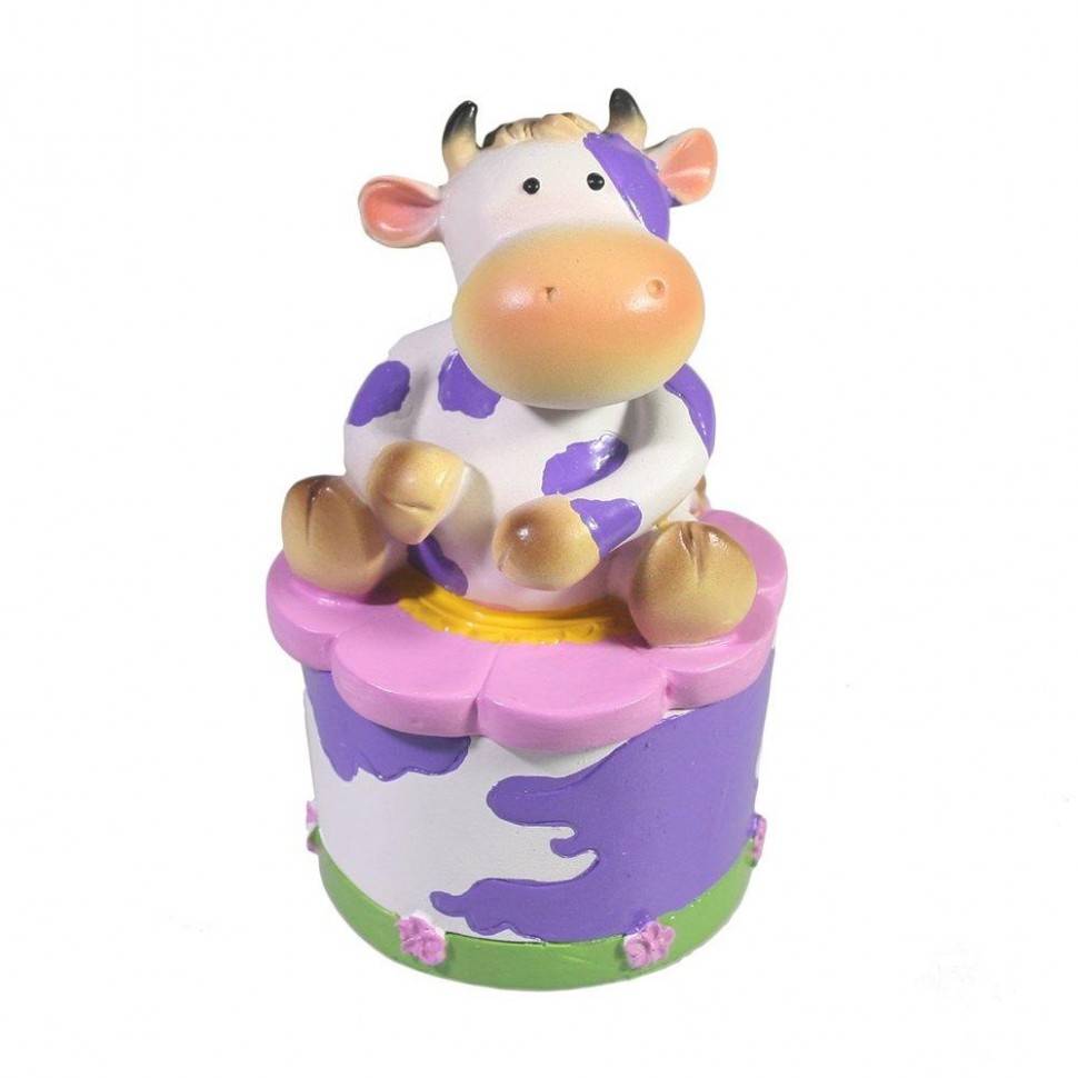 Шкатулка Коровка Зорька (сиреневые пятна) L5.5W5.5H9 см 82-1828 фото 1 &mdash; Egidius.ru