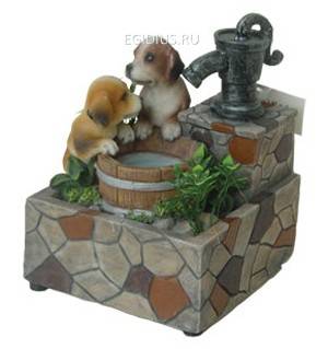 Фонтан с помпой 2 щенка коричневый и рыжий у колодца Н*L*D=15,5*10*11см 10-0397 фото 1 — Egidius.ru