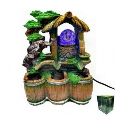 Настольный фонтан Хижина со слонами 17*14*22 с подсветкой 3-1-013 — Egidius.ru