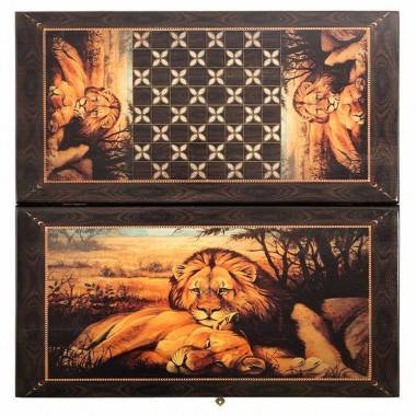 Настольная игра: Нарды + шашки Смоленские &quot;Лев и львица&quot; большие 4-2-410 — Egidius.ru