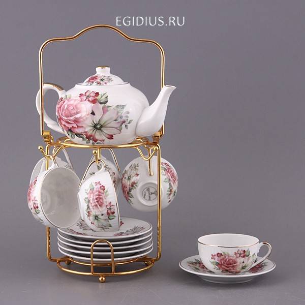 Кофейный сервиз на 6 персон 14 пр.на метал. подставке 400/100 мл. 302-010 фото 1 — Egidius.ru