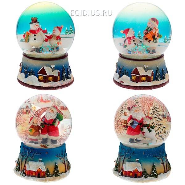 Фигурка дек в стеклянном шаре с музыкой "Санта и Снеговик", 3D, L11 W11 H15 см, 2 в. 81-1033 фото 1 &mdash; Egidius.ru