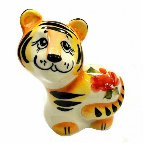 Фигурка Гжель Тигр 24-1 "Фёдор" цветной 7*6,5см, символ года 2022, 3-2-133 фото 1 &mdash; Egidius.ru