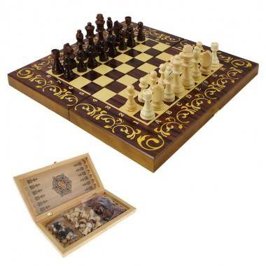 Набор 3 игры &quot;Махагон&quot; (шахматы, нарды шашки, игральная складная доска 40 x 40) 31-0845 — Egidius.ru