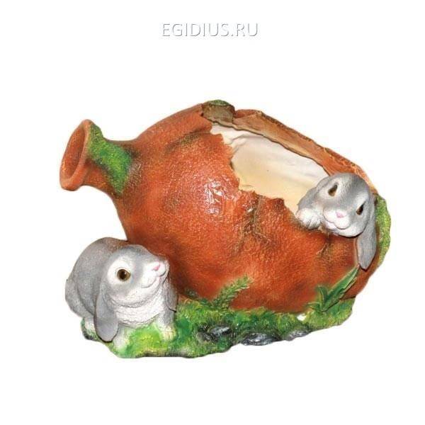 Кашпо для дачи Два зайца у кувшина, L26 W18 H18 см 81-6030 фото 1 &mdash; Egidius.ru