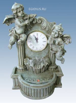 Фонтан: Часы с ангелами №2, вода вверх цветная подсветка 10-0271 фото 1 — Egidius.ru