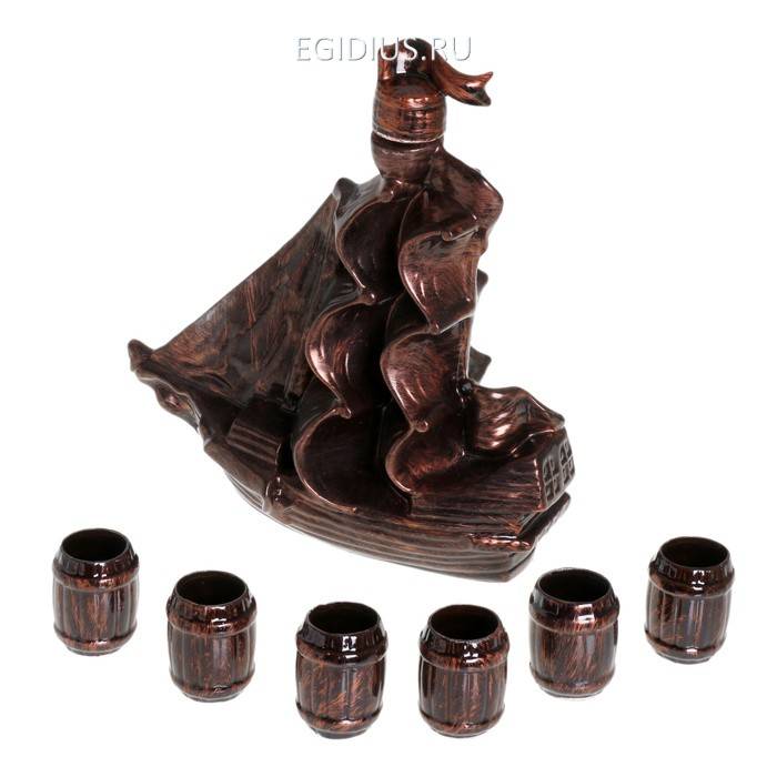 Набор водочно-коньячный "Парус" 1,0л  большой штоф+6 рюмок медь 806-043 фото 1 &mdash; Egidius.ru
