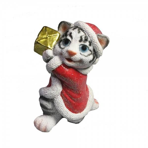 Фигура декоративная "Тигр с подарком" (белый) L6,5W7H10 81-3056 фото 1 &mdash; Egidius.ru