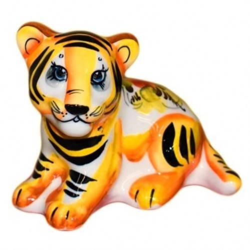 Фигурка  Гжель Тигр 26-1 "Лорд" цветной 8,5*10,5см, символ года 2022, 3-2-135 фото 1 &mdash; Egidius.ru