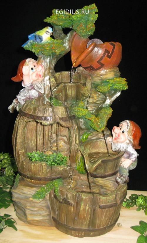 Фонтан с гномиками большой, цветная подсветка, W*L*H=30.7*23.1*47.5CM 10-0276 фото 1 &mdash; Egidius.ru