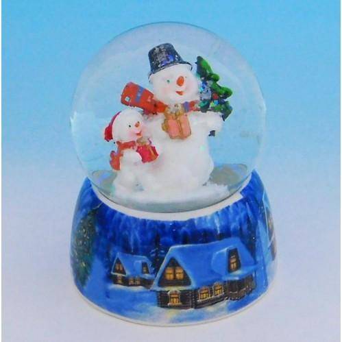 Стеклянный шар со снеговиками, на фарфоровой подставке D=6,5см, H=9см 3-1-212 фото 1 — Egidius.ru