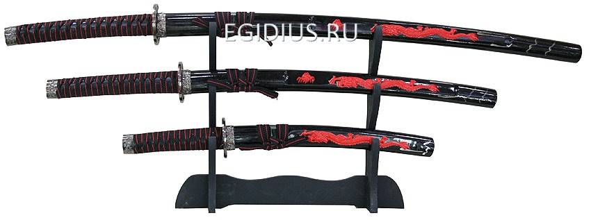 Катана, вакидзаси и танто Огненный дракон на подставке 102-707 фото 1 &mdash; Egidius.ru