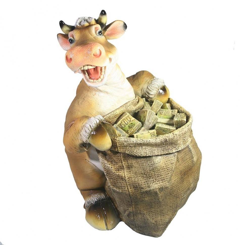 Копилка корова большая. Буренка с мешком денег (бежевый) L19W21H32 82-1909 фото 1 — Egidius.ru