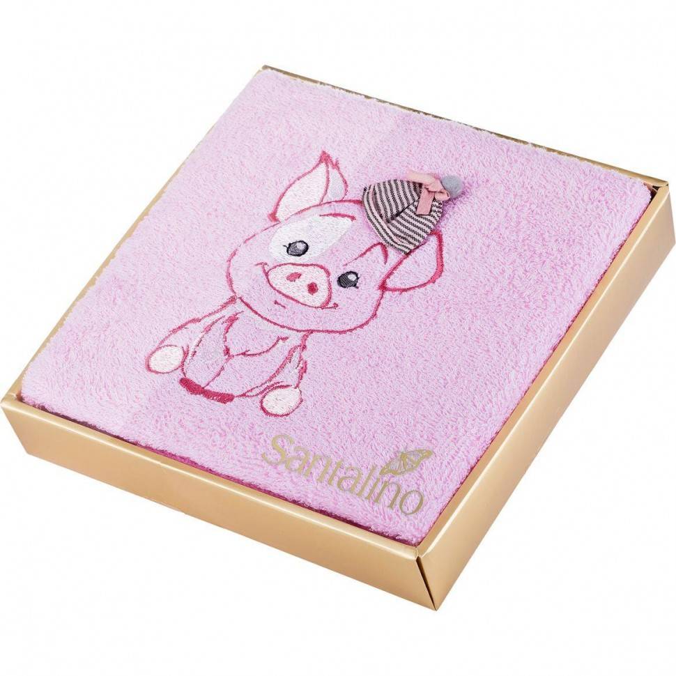 Полотенце "хрюня",50х90. махра,розовый,вышивка,100% хлопок 400грм, шапка 332-844 фото 1 — Egidius.ru