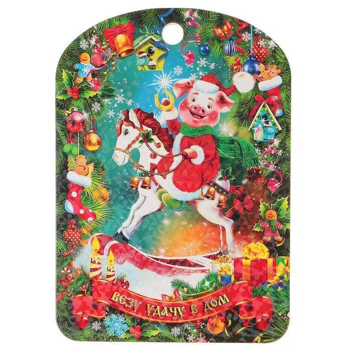 Доска разделочная сувенирная "Везу удачу в дом", 27,5х19,5см, Символ года 2019    813-161 фото 1 &mdash; Egidius.ru