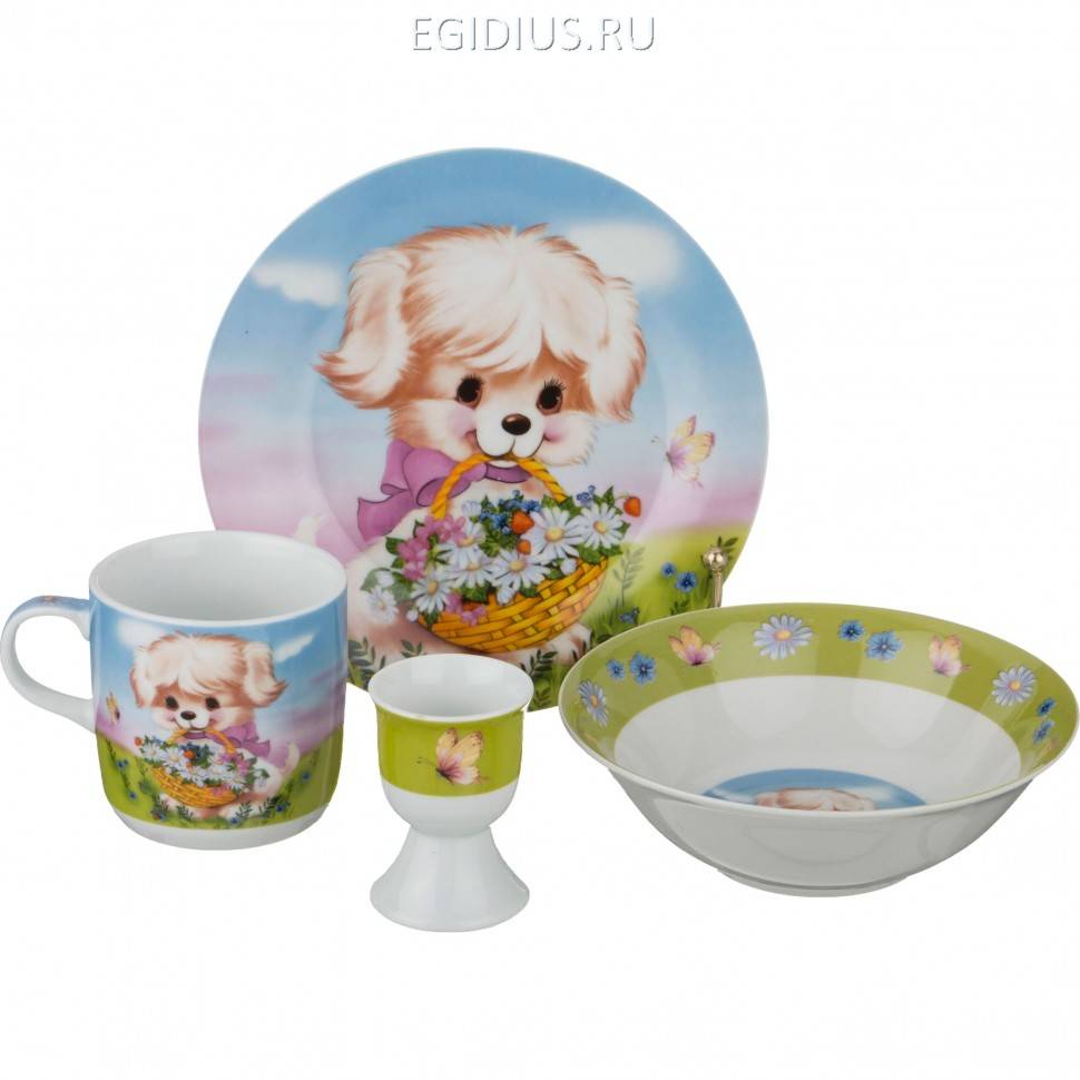 Наборы посуды на 1 персону 4пр.:миска,тарелка,кружка 200 мл.,подставка под яйцо  332-489 фото 1 — Egidius.ru