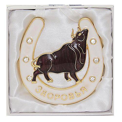 Подкова "Коричневый Бык" с эмалью и стразами,подвесная, 9,5*0,5*10см 3-2-081 фото 1 &mdash; Egidius.ru