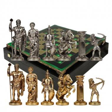 Шахматный набор  &quot;Античные войны&quot;  (зелен. мет. доска 44х44, дер. короб, фигуры золото/серебро) 31-0779 — Egidius.ru