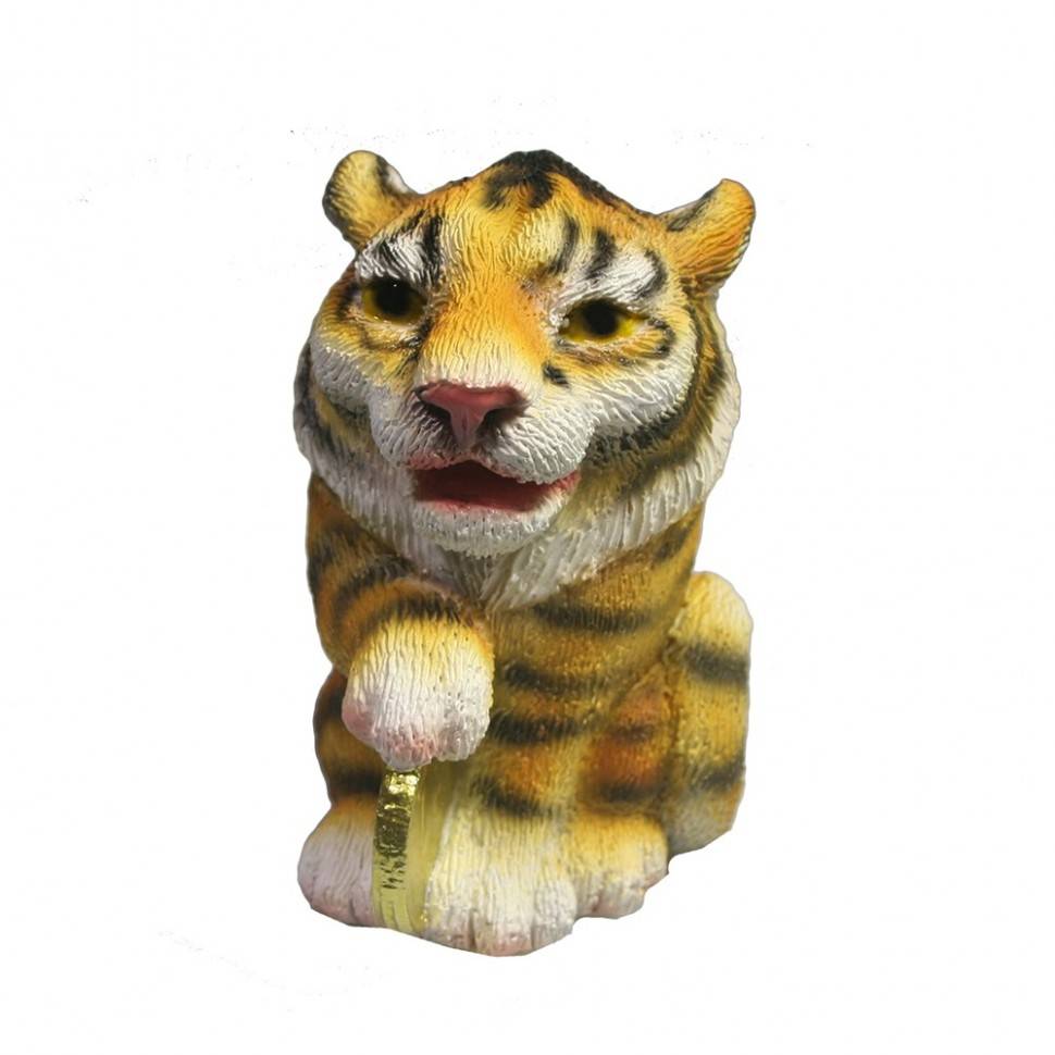 Фигура декоративная "Тигр с рублем" (рыжий)  L4,5W5,5H6 81-3061 фото 1 &mdash; Egidius.ru