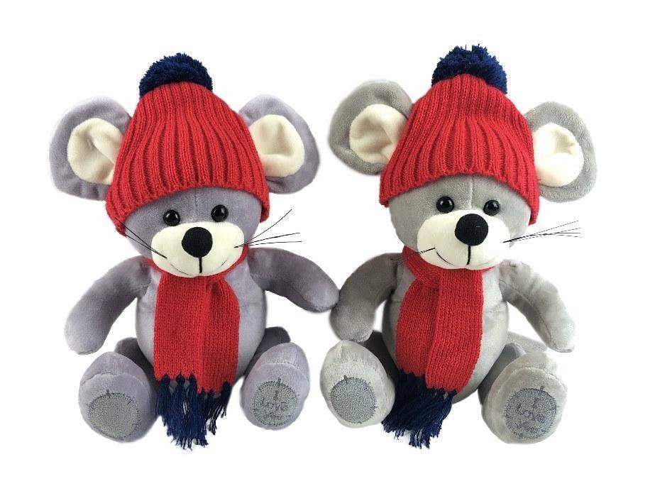 Мягкая игрушка Мышка в шапке и шарфе 26cм символ года 2020 2-1-043 фото 1 &mdash; Egidius.ru