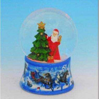 Стеклянный шар с Дедом Морозом, на фарфоровой подставке со светодиодами D=8см, H=11см 3-1-216 — Egidius.ru