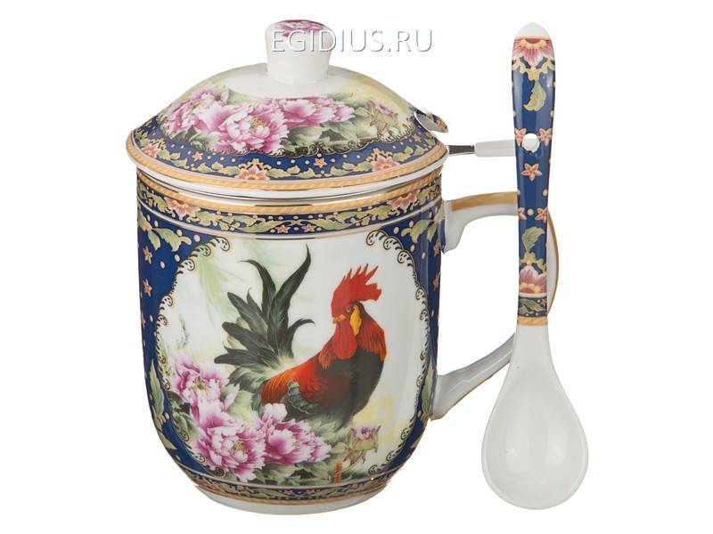 Заварочная кружка "петух" с ситом и ложкой 300 мл.  332-051 фото 1 &mdash; Egidius.ru