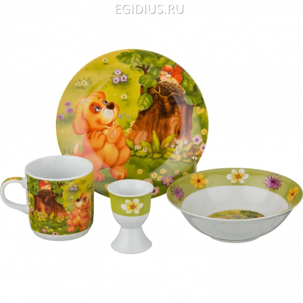 Наборы посуды на 1 персону 4пр.:миска,тарелка,кружка 200 мл.,подставка под яйцо  332-490 фото 1 — Egidius.ru