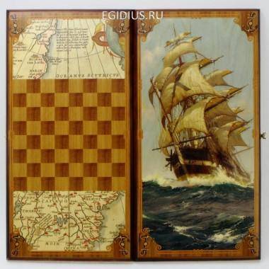 Нарды &quot;Морские&quot; в дер. коробе большие 31-1043 — Egidius.ru