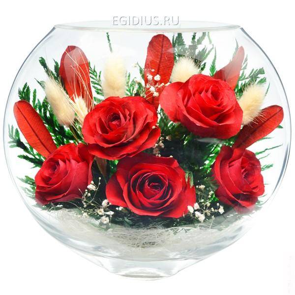 Цветы в стекле: Композиция из розовых роз 200-065 фото 1 — Egidius.ru