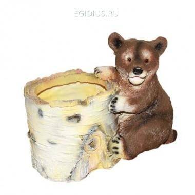 Декоративное кашпо для сада Березовый пень с медведем, L12 W19 H16 см 81-6034 — Egidius.ru