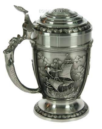 Пивная кружка коллекционная Фрегат с крышкой 0,4л  112-030 фото 1 &mdash; Egidius.ru