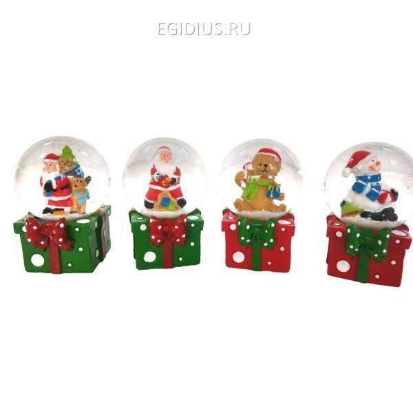 Фигурка декоративная "Новогодняя" в стеклянном шаре , L4,5 W4 H6см, 4в 81-1104 фото 1 &mdash; Egidius.ru